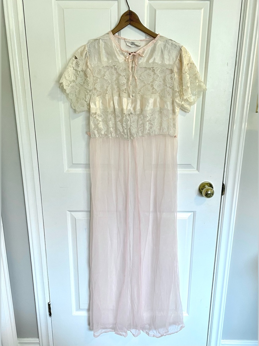 Vintage 70's Sheer Lace Nightgown Full Sweep Peignoir Undercover Wear